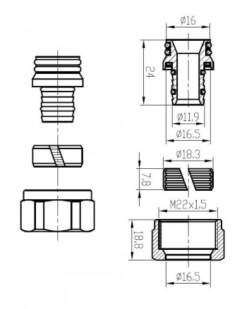 Luxus Adapter M22 auf 16 x 2,0 mm, Chrom