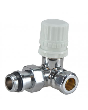 Luxus Thermostatventil 1/2" x 15 mm (M22) Klemm, winklig links, Chrom