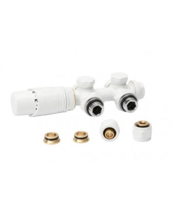 Weißes Anschlussset, Eckform, für Heizkörper mit Unteranschluss