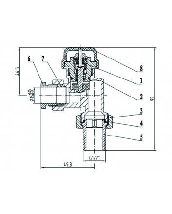 Thermostatventil ohne Kopf 1/2", axial, inkl. Adapter