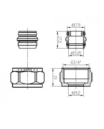 Adapter Eurokonus auf 15 mm Klemmring, Chrom