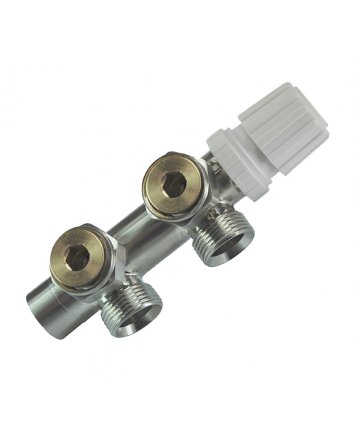 Thermostat-Unterblock 3/4", winklig-links, Gebürsteter Stahl