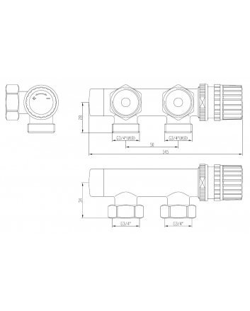 Thermostat-Unterblock 3/4", winklig-links, Matt Schwarz