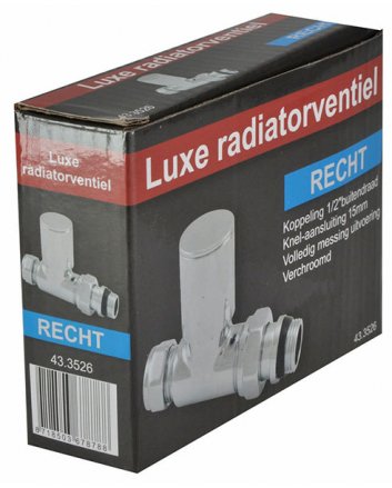Luxus Heizkörperventil 1/2" x 15 mm (M22) Klemm, gerade, Chrom