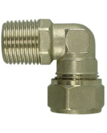 Heizkörperkupplung 1/2" x 15 mm Klemm, winklig, vernickelt