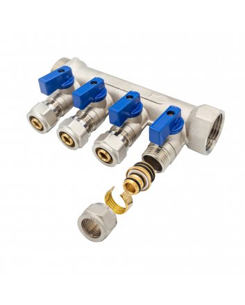 Verteiler mit Kugelhahn MV-1" 4x16 Blau