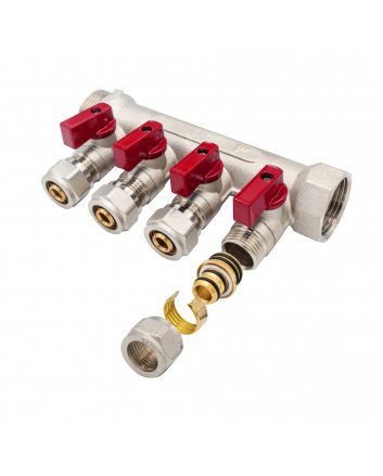 Verteiler mit Kugelhahn MV-1" 4x16 Rot