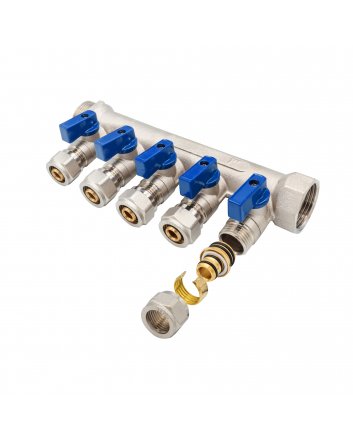 Verteiler mit Kugelhahn MV-1" 5x16 Blau