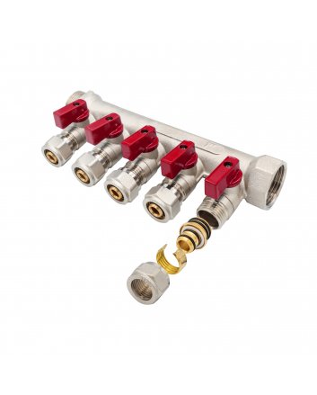 Verteiler mit Kugelhahn MV-1" 5x16 Rot