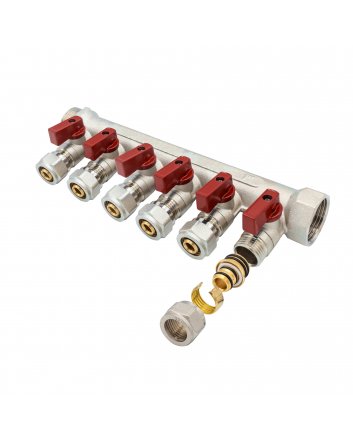 Verteiler mit Kugelhahn MV-1" 6x16 Rot