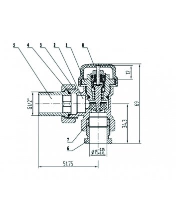 Thermostatventil ohne Kopf 1/2", winklig, inkl. Adapter