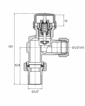 Thermostat-Heizkörperventil 1/2" x 15 mm, axial, Matt Schwarz