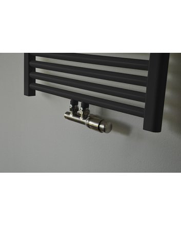 Riko Thermostat-Unterblock-Set, winklig-rechts, Gebürsteter Stahl