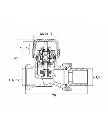 Thermostat-Heizkörperventil 1/2" x 15 mm, gerade, Matt Schwarz