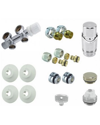 Riko Komplettes winkliges Bodenanschlussset (links) 16x2,0 mm + 15 mm Klemmring, Chrom