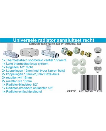 Wiesbaden Luxuriöses Thermostat-Anschlussset für Heizkörper, gerade, Chrom