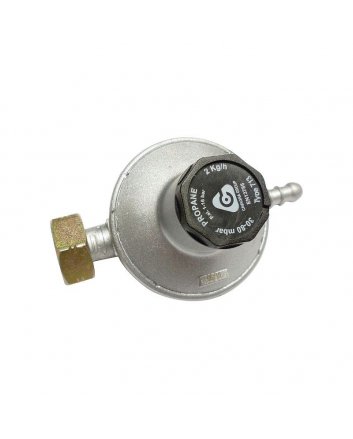 Flaschenregler 30–80 mbar, Durchfluss 2 kg/h, Schlauchmutteranschluss