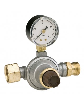 Einstellbarer Flaschenregler mit Manometer, 0,5–4 bar, Durchfluss 8 kg/h, 1/4" Innengewinde x 1/4" Innengewinde