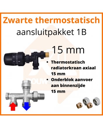 Eco 4 Schwarzes Thermostat M30 Anschlussset 1B für 15 mm Rohr