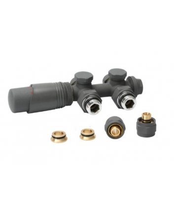 Schwarzes Heizkörper-Anschlussset, gerade, für Heizkörper mit unterem Anschluss, für 16 mm Rohr
