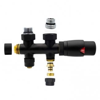 Schwarzes Anschlussset, gerade Ausführung, für Heizkörper mit Unteranschluss 