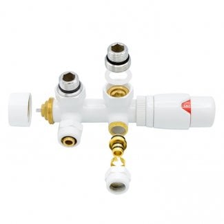 Weißes Anschlussset, Eckform, für Heizkörper mit Unteranschluss