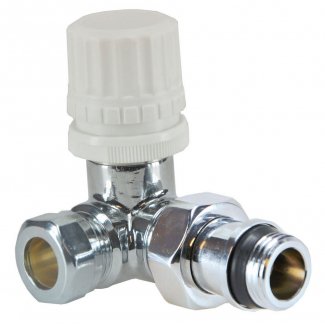 Luxus Thermostatventil 1/2" x 15 mm (M22) Klemm, winklig rechts, Chrom