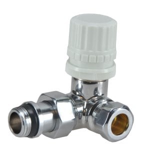 Luxus Thermostatventil 1/2" x 15 mm (M22) Klemm, winklig links, Chrom