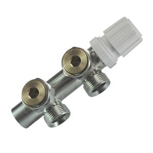 Thermostat-Unterblock 3/4", winklig-links, Gebürsteter Stahl