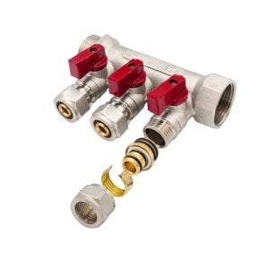 Verteiler mit Kugelhahn MV-1" 3x16 Rot
