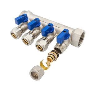 Verteiler mit Kugelhahn MV-1" 4x16 Blau