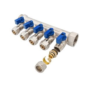 Verteiler mit Kugelhahn MV-1" 5x16 Blau