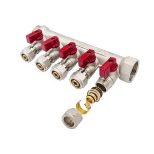 Verteiler mit Kugelhahn MV-1" 5x16 Rot