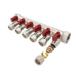 Verteiler mit Kugelhahn MV-1" 6x16 Rot