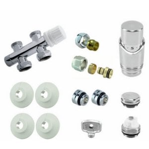 Riko Komplettes gerades Bodenanschlussset 16x2,0 mm + 15 mm Klemmring, Chrom