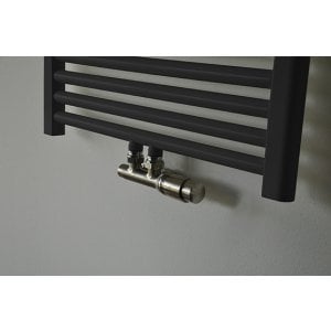 Riko Thermostat-Unterblock-Set, winklig-rechts, Gebürsteter Stahl