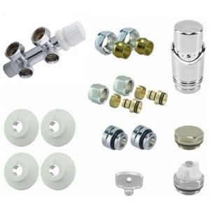 Riko Komplettes winkliges Bodenanschlussset (links) 16x2,0 mm + 15 mm Klemmring, Chrom